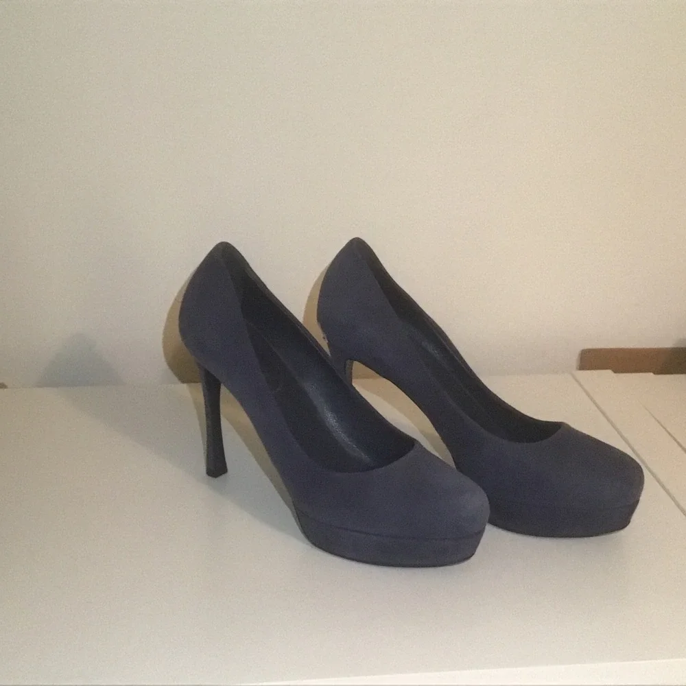YSL Saint Laurent Paris Navy Blue Suede Palais Platform Pumps Heels 39.5 9.5 LN - Picture 2 of 7